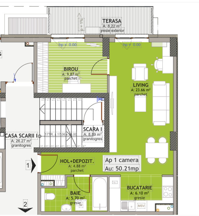 Apartament  1 camera de vânzare, Comision 0%