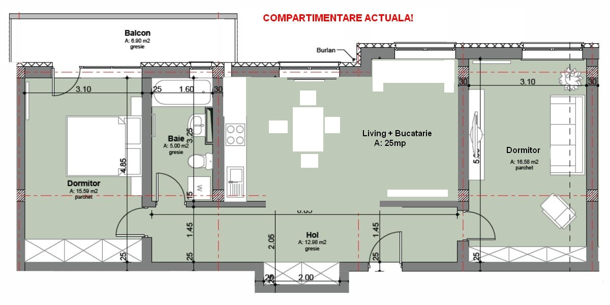 Apartament 3 camere, 71mp + boxa + parcare strada Florilor 207A, Floresti